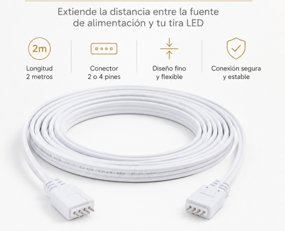 Cable alargador fino 2m (conector 2/4 pin)