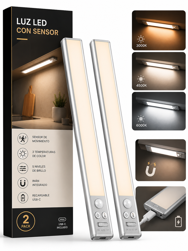 Luz LED Bajo Cama Sensor Movimiento USB-C