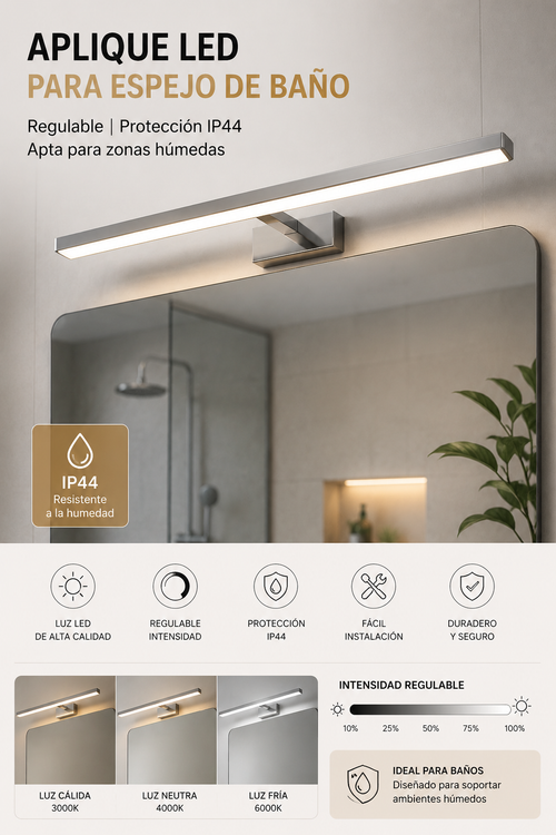 Aplique LED espejo baño IP44 regulable