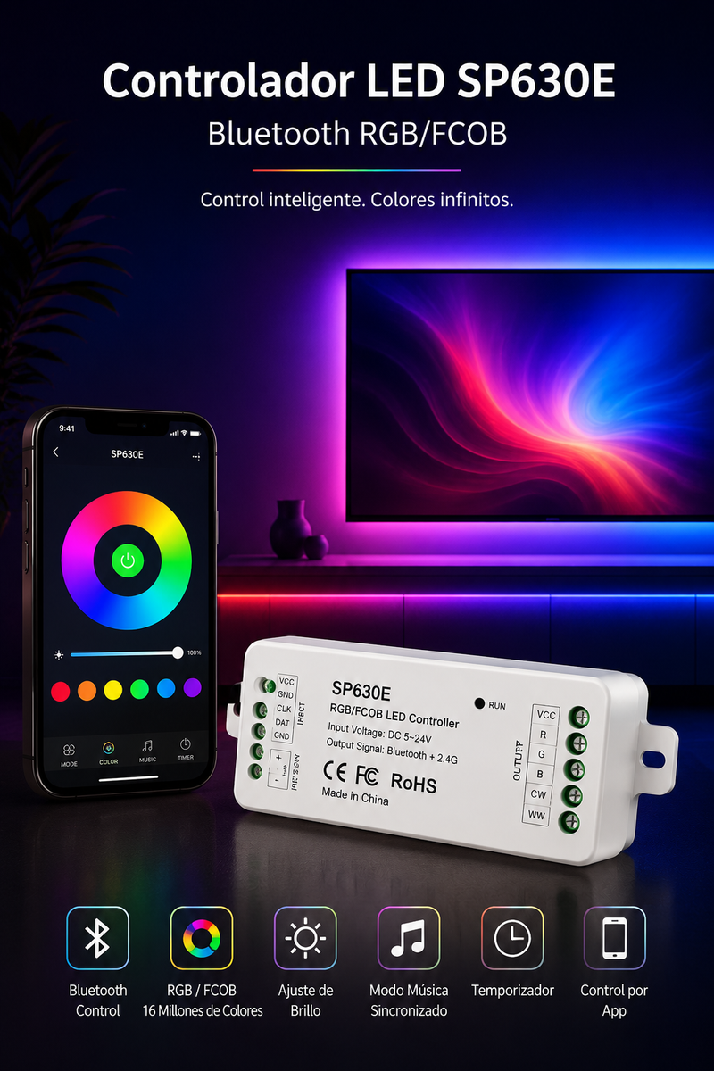 Controlador LED SP630E Bluetooth RGB/FCOB