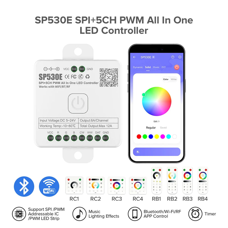 Controlador LED SP630E Bluetooth RGB FCOB